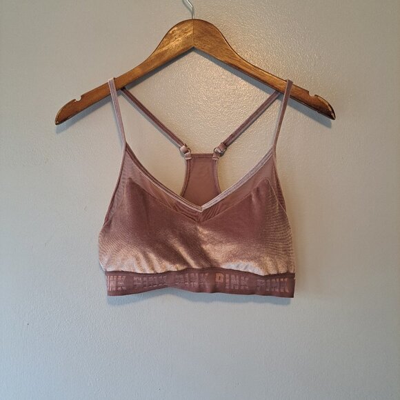 Pink Victoria Secret Women Pull Ove Racer Back Sport Velvet  Bra Size Small‎ - Picture 1 of 8